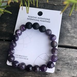 New Positive Intentions Authentic Amethyst & Lava Stone Bead Bracelet